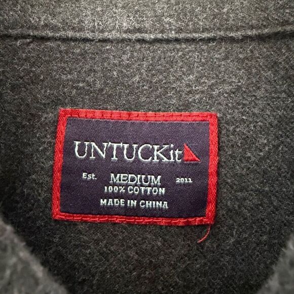 Untuckit Men's Size Medium Grey Long Sleeve Heavy Flannel Button Down Shirt - Picture 6 of 8